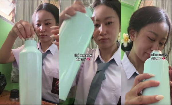 Viral! Siswi SMA Mirip Anggota Cherrybelle Diam-Diam Masak Mi Pakai Tumbler di Dalam Kelas
