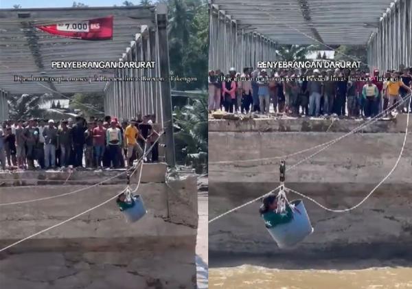 Viral Jembatan  Darurat Pakai Ember Rp120 Ribu per Orang di Bireun Aceh