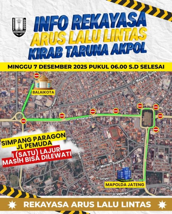 Ada Kirab Taruna Akpol Besok, Satlantas-Pemkot Semarang Terapkan Pengalihan Arus Lalu Lintas