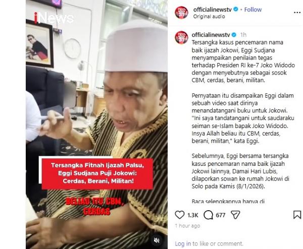 Dulu Menyerang Kini Menyanjung: Eggi Sudjana Peluk dan Puji Jokowi: CBM Cerdas, Berani, Militan