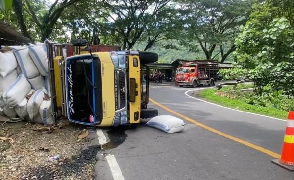 Kecelakaan Hari Ini, Truk Terguling di Jalan Raya Ponorogo-Trenggalek
