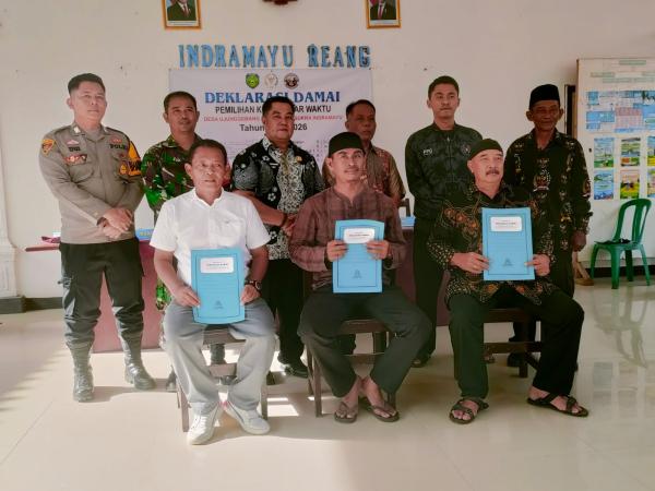 Kawal Kondusivitas, Tiga Calon dalam Pemilihan Kuwu Indramayu Desa Ujunggebang Teken Deklarasi Damai