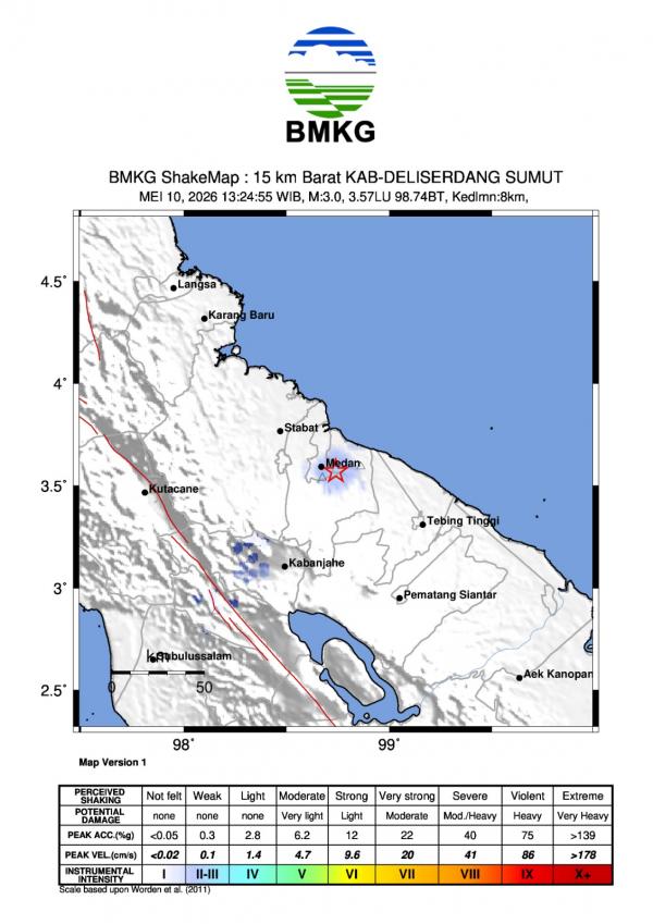 Medan Diguncang Gempa Magnitudo 3,0 Siang Ini, BMKG: Dipicu Aktivitas Sesar Aktif