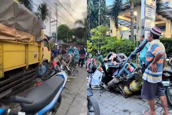 Truk Berjalan Sendiri di Jalan Raya Kalitidu Bojonegoro, Tabrak Motor, Pedagang dan Mobil