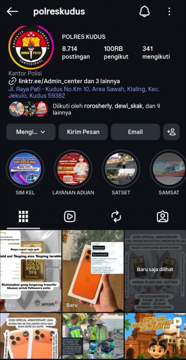 Instagram Polres Kudus Diretas Akun Resmi Mendadak Jual iPhone dan Emas Antam