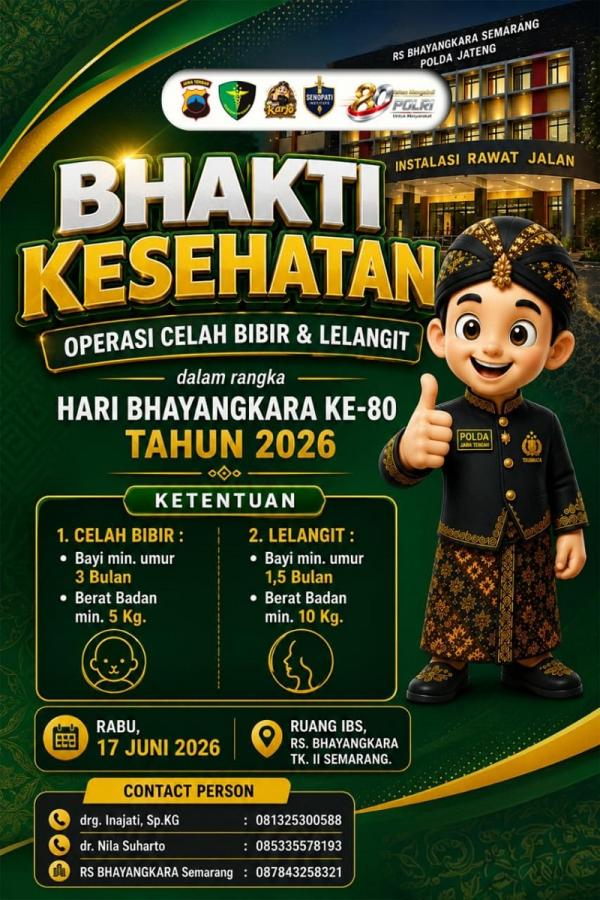 Sambut Hari Bhayangkara ke-80, Polda Jateng Gelar Operasi Gratis Bibir Sumbing, Catat Jadwalnya