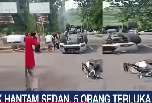 Kecelakaan Beruntun Mobil Dihantam Truk LPG hingga Terbalik di Sukabumi, 5 Orang Terluka