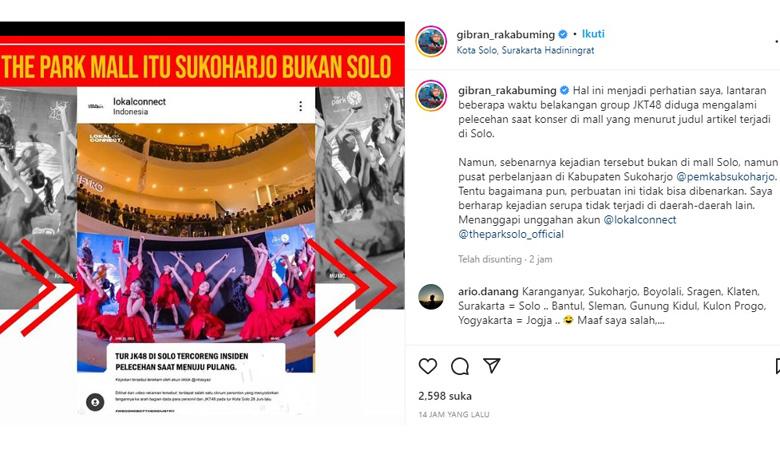 Solo Disebut Tempat Kejadian Pelecehan Personel JKT48, Gibran Beri Respons Menohok