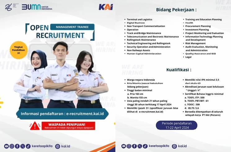 Ramai Netizen soal Syarat Lowongan Kerja, Begini Penjelasan KAI Ramai Netizen soal Syarat Lowongan Kerja, Begini Penjelasan KAI