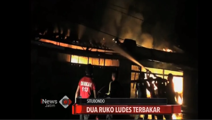 Dua Ruko di Pasar Mangaran Situbondo Ludes Terbakar Diduga akibat Korsleting Listrik 