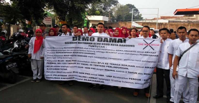 Janji Tak Dipenuhi, Ratusan Karyawan RSUD Kota Bandung Unjuk Rasa