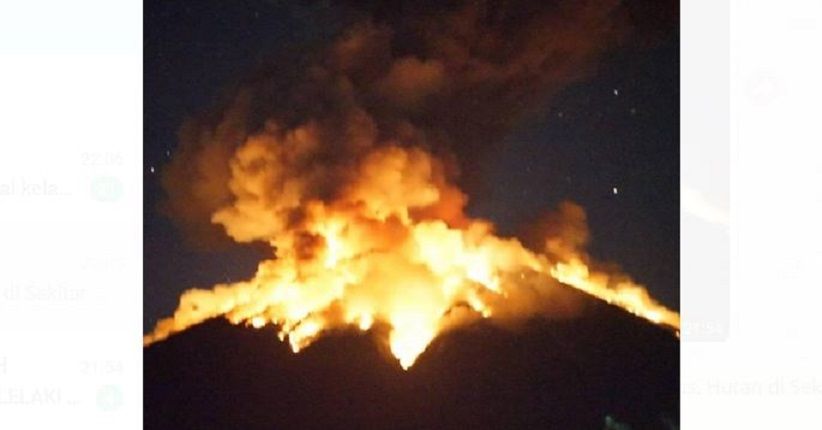 Gunung Agung Kembali Meletus, Hutan di Sekitar Puncak Kawah Terbakar