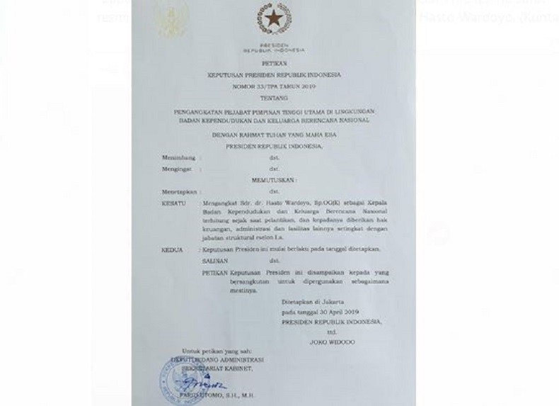 Viral Surat Pengangkatan Bupati Kulonprogo Hasto Wardoyo Jadi Kepala BKKBN