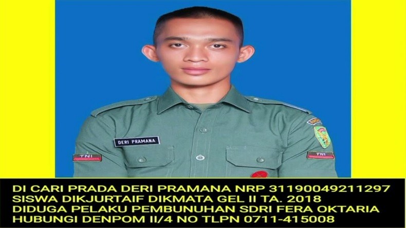 TNI Sebar Foto Prada DP, Terduga Pelaku Mutilasi Pacarnya di Musi Banyuasin