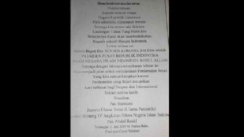 title Selembaran Sensen Komara sebagai Presiden dan Rasul Beredar di Garut Selembaran Sensen Komara sebagai Presiden dan Rasul Beredar di Garut