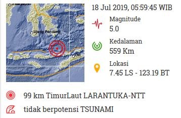Gempa Magnitudo 5,0 Guncang Larantuka NTT Kamis Pagi Ini