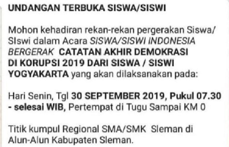 Beredar Selebaran dan Meme Ajakan Demo Pelajar SMA 30 September, Polda DIY: Itu Hoax