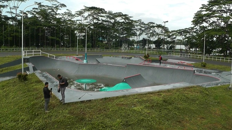 Tampung Air Hujan, Venue Skatepark Asian Games di Palembang Jadi Kolam Renang