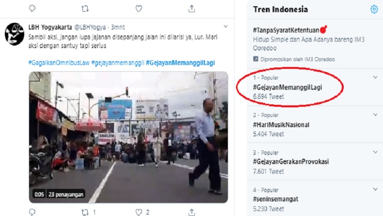 #GejayanMemanggilLagi Trending Topic Twitter, Ini Tuntutan Massa