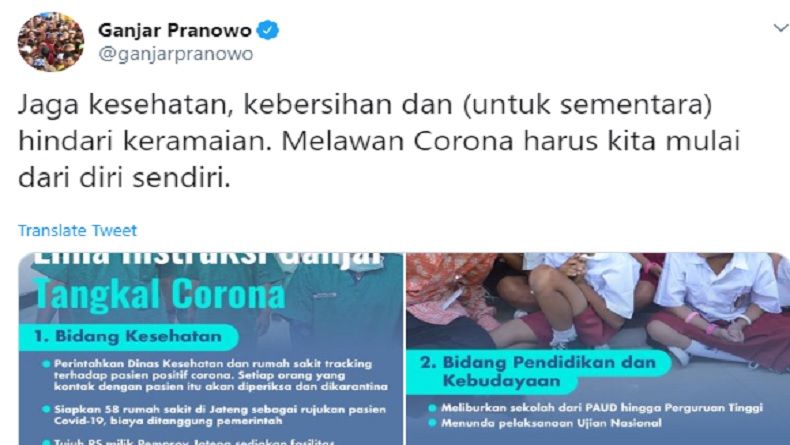 5 Daftar Instruksi Ganjar Pranowo Tangkal Korona di Jateng