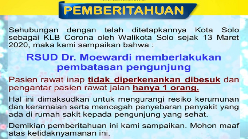 Catat! Rumah Sakit di Jateng Batasi Jam Besuk Pasien