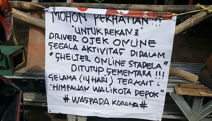 Cegah Virus Korona, Shelter Ojek Online di Jalan Kartini Depok Tutup