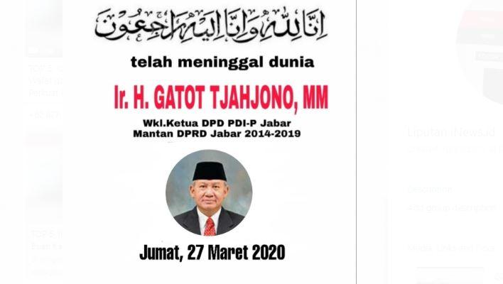 Wakil Ketua PDIP Jabar Wafat, Keluarga Jelaskan Kronologi Sakit hingga