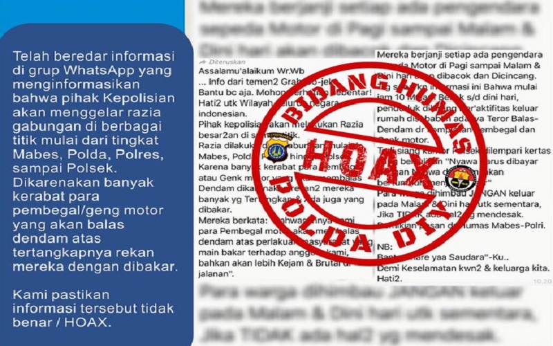 Beredar Info Razia Besar-besaran karena Begal Balas Dendam, Polda DIY: Hoaks