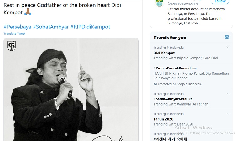 Didi Kempot Meninggal Persebaya Kenang Lagu Pamer Bojo Anyar