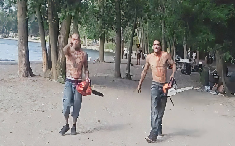 Teror Dua Pria Bawa Gergaji Mesin di Pantai, Mirip Adegan Film Thriller