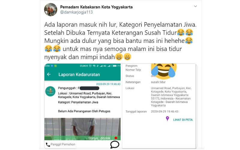 Perkara Susah Tidur, Pemuda Ini Lapor ke Damkar Yogya
