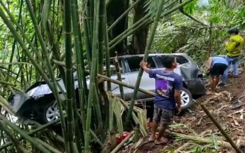 Mobil Wisatawan asal Jakarta Terperosok ke Jurang dan Tabrak Rumpun Bambu