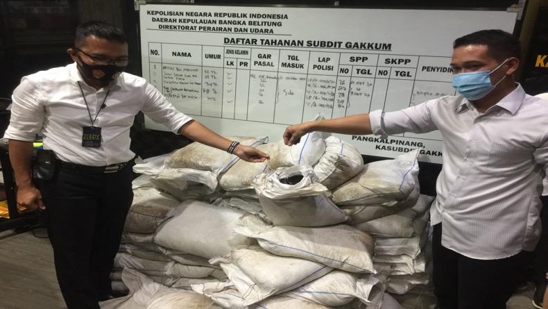 Penyelundupan 77 Karung Pasir Timah di Perairan Babel Digagalkan Polairud