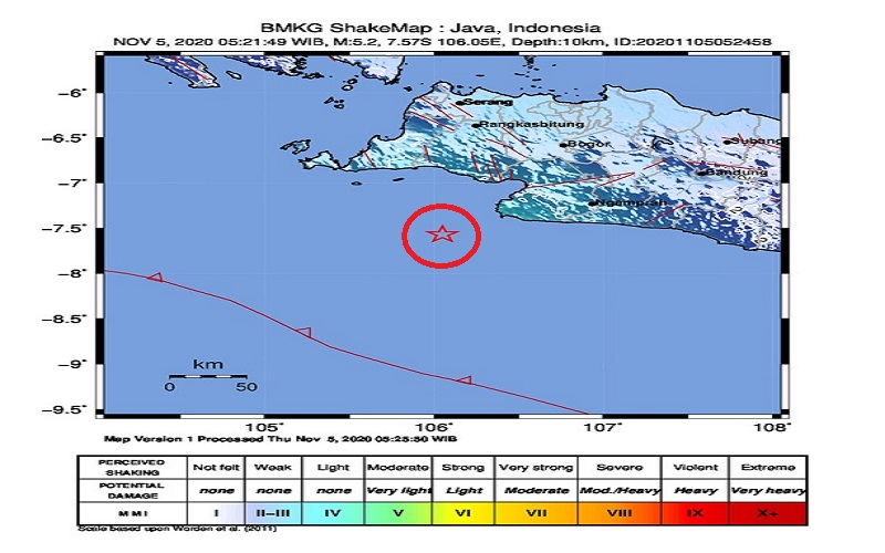 Gempa Bumi 5,2 SR Lebak Banten dan Sukabumi Tak Berpotensi Tsunami