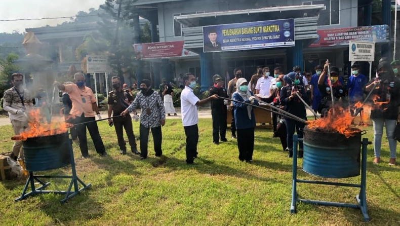 BNNP Sumbar Bakar Barang Bukti 53,1 Kilogram Ganja
