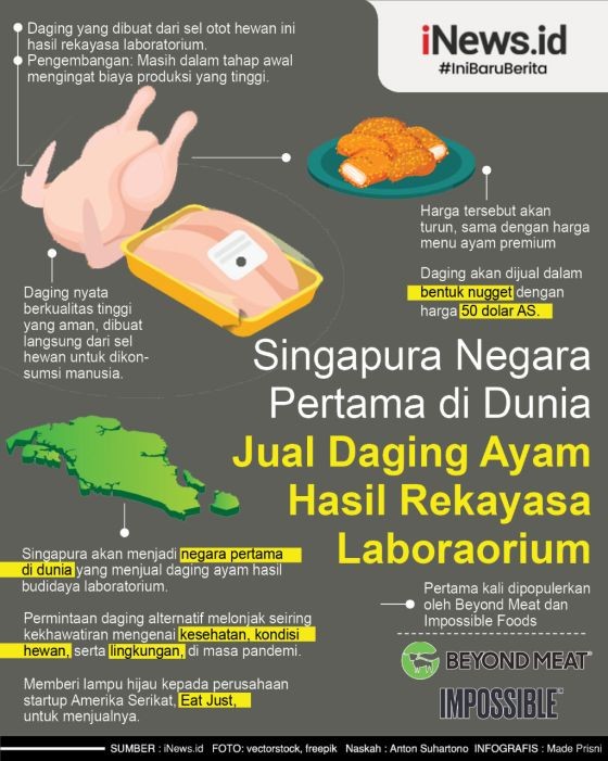 Infografis Singapura Jual Daging Ayam Bukan dari Hewan Disembelih