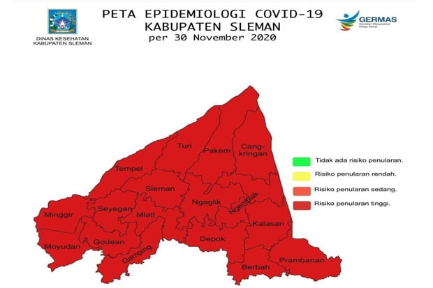 Seluruh Kapenewonan di Sleman Zona Merah Covid-19