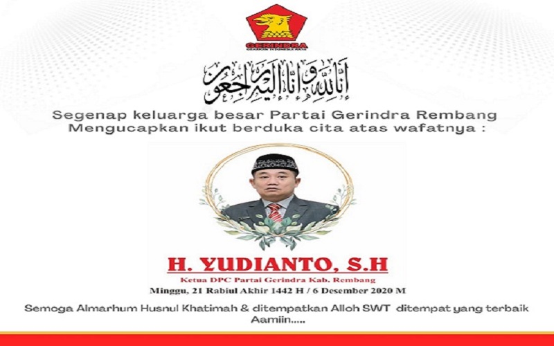 Ketua DPC Gerindra Rembang Meninggal Dunia 