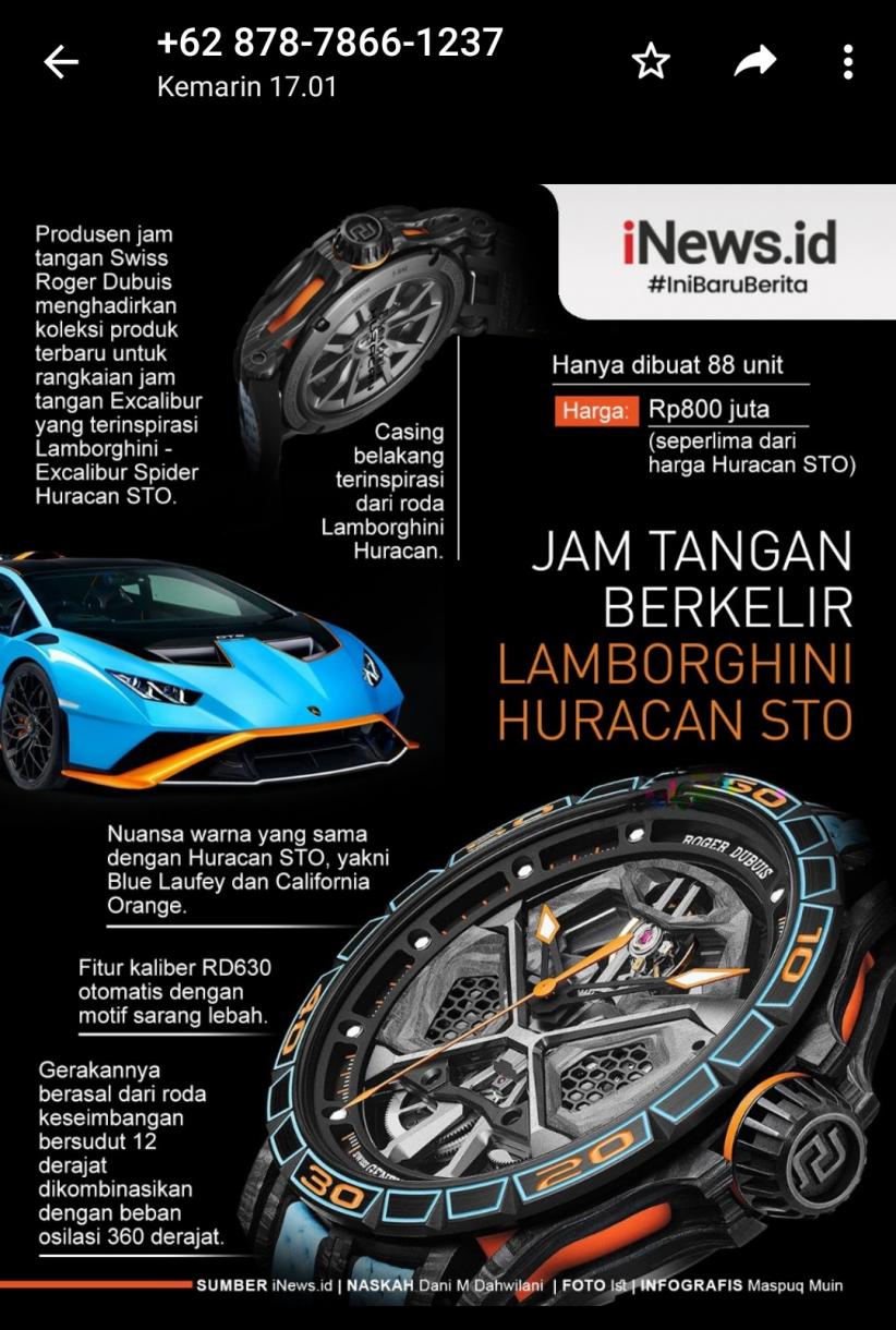 Infografis Jam Tangan Lamborghini Excalibur Spider Huracan STO Seharga Rp800 Juta