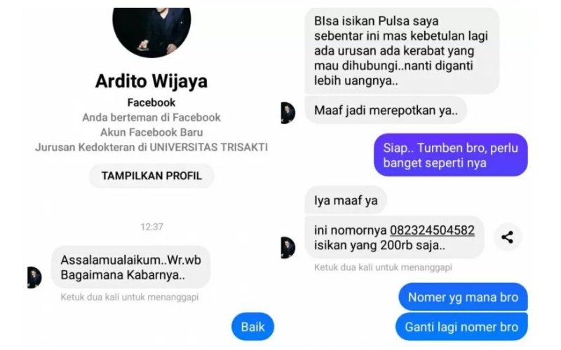 Muncul Akun Facebook Palsu Ardito Wijaya, Pelaku Minta Pulsa