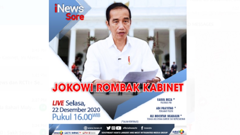 "iNews Sore" Live Di INews Dan RCTI+ Selasa Pukul 16.00: Jokowi Rombak ...