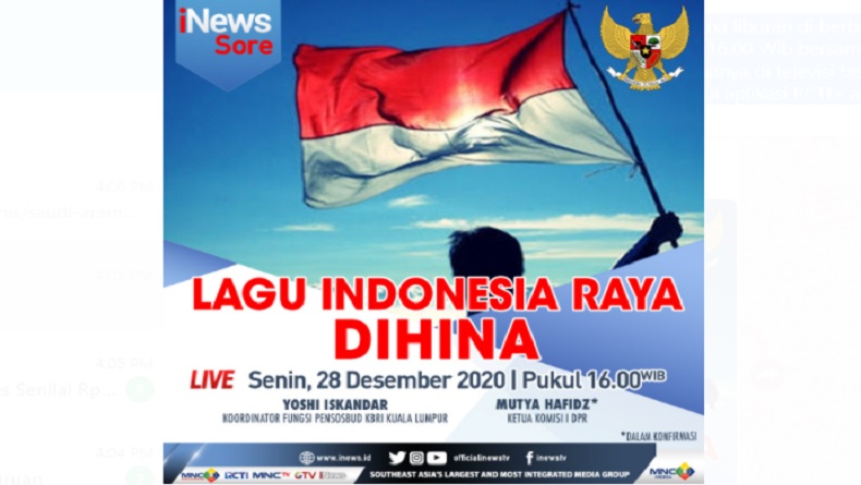 Inews Sore Live Di Inews Dan Rcti Senin Pukul 16 00 Lagu Indonesia Raya Dihina