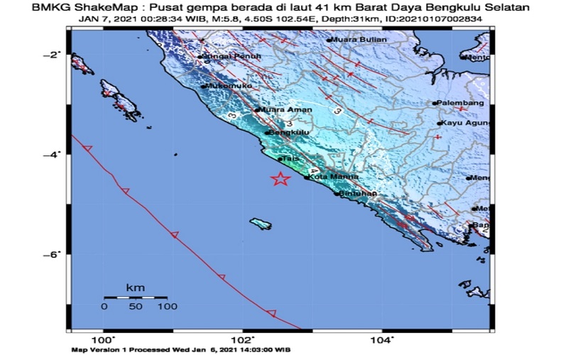 Gempa M5,8 Guncang Bengkulu, Terasa hingga Separuh Sumatra Selatan 