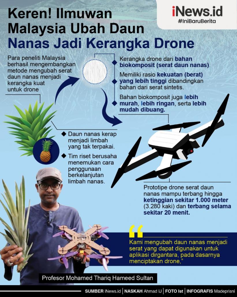 Infografis Ilmuwan Malaysia 'Sulap' Daun Nanas Jadi Drone
