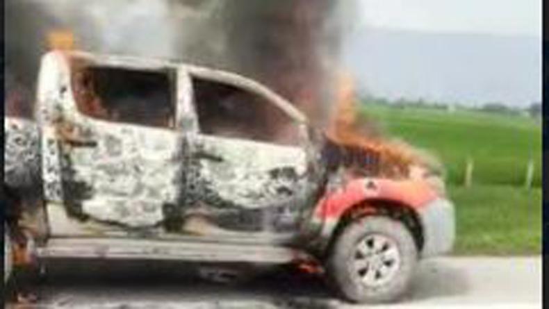 Hilux Terbakar di Tol Tebingtinggi–Medan, Ternyata Mobil Dinas Pemkab Batubara