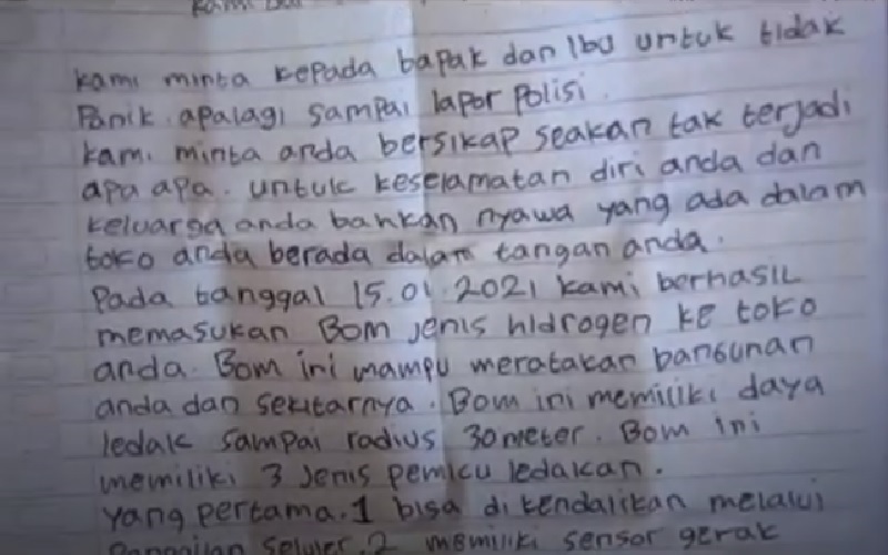 Lewat Surat, Pria Tak Dikenal Ancam Ledakkan Bom di Toko Milik Warga Takalar