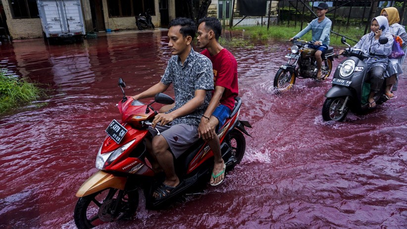 Penampakan Air Banjir Berwarna Merah di Pekalongan  - Bagian 1