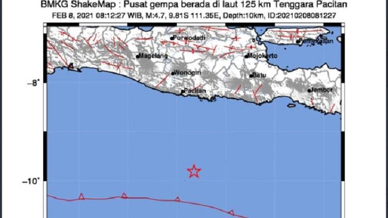 Gempa Bumi Terkini M4,7 Guncang Pacitan, Pusat Getaran di Laut