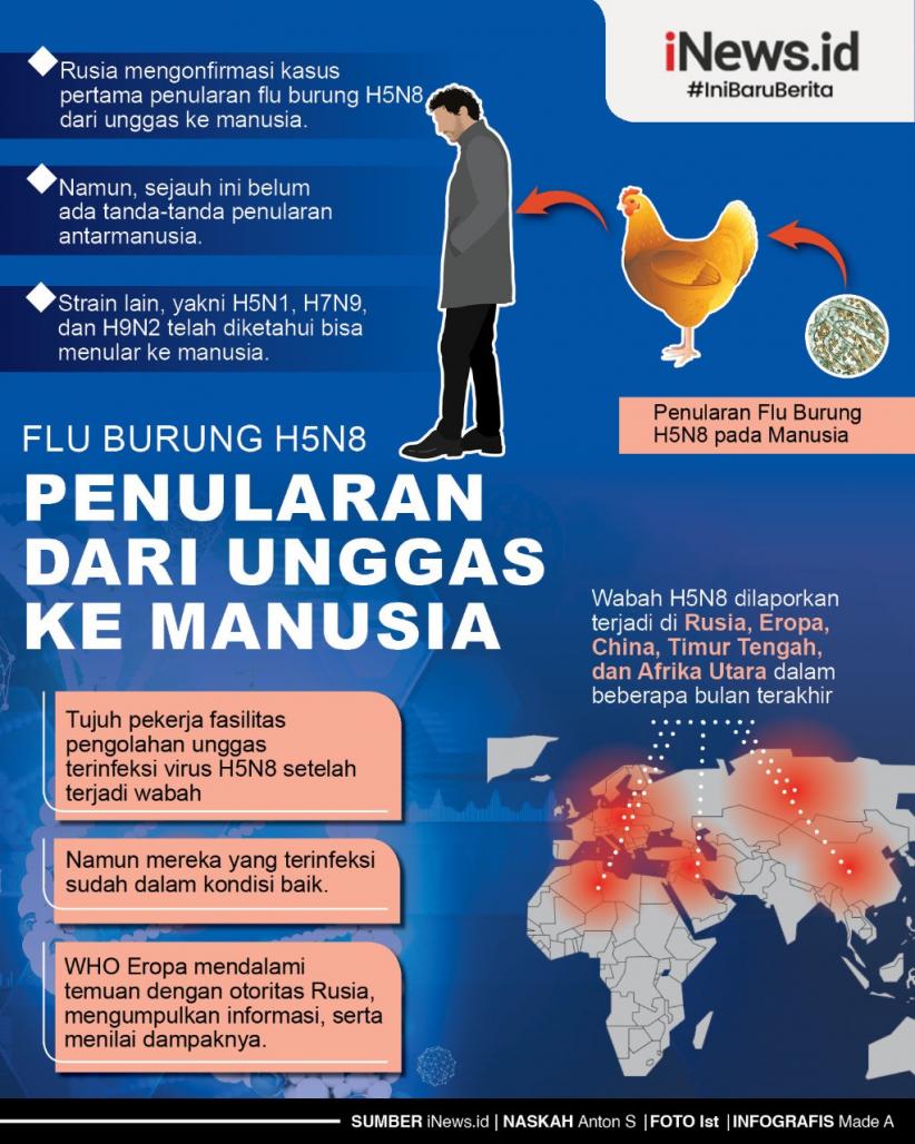 Infografis Rusia Konfirmasi Kasus Pertama Manusia Terinfeksi Flu Burung H5N8