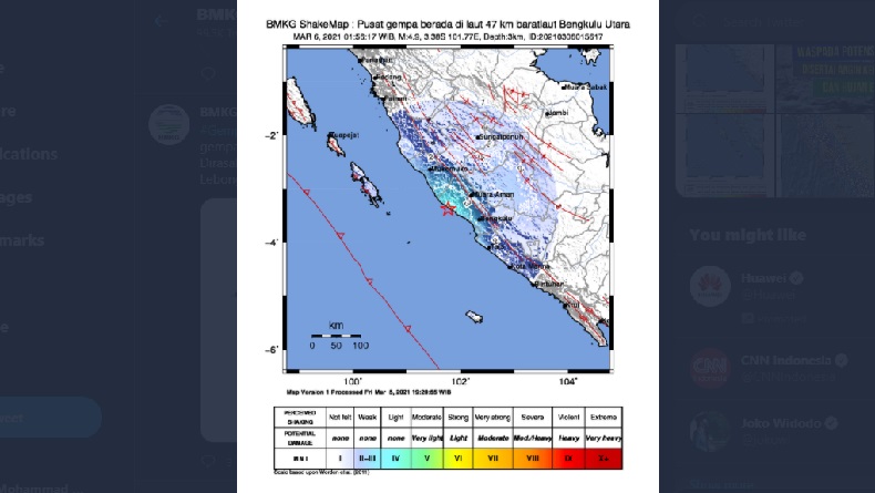 Gempa Bumi Bermagnitudo 4,9 Guncang Bengkulu Utara, Getaran Terasa di Argamakmur